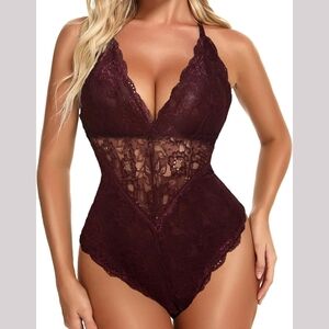 Avid Love One Piece Sexy Lace Bodysuit Burgandy - Small